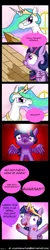 Size: 1024x5120 | Tagged: grimdark, artist:lilmisswaffles, derpibooru import, princess celestia, twilight sparkle, twilight sparkle (alicorn), alicorn, pony, :p, betrayal, blood, comic, female, mare, pooface, spanish, translation