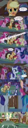 Size: 531x2366 | Tagged: safe, derpibooru import, edit, edited screencap, screencap, apple bloom, applejack, derpy hooves, fluttershy, pinkie pie, rainbow dash, rarity, spike, twilight sparkle, pegasus, pony, bridle gossip, comic, female, lighting, mane seven, mane six, mare, screencap comic, spanish, thunder, translation