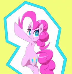 Size: 800x820 | Tagged: safe, artist:30clock, derpibooru import, pinkie pie, earth pony, pony, abstract background, action pose, bipedal, cute, diapinkes, ear fluff, female, mare, pixiv, solo