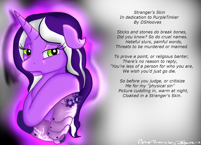 Size: 1149x829 | Tagged: safe, artist:dshooves, derpibooru import, oc, oc:purple tinker, unofficial characters only, pony, unicorn, bully, bullying, female, mare, poetry, sad, solo, text, trans girl, transgender, transphobia