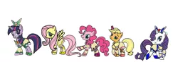 Size: 1024x360 | Tagged: 2007, applejack, artist:omegaridersangou, cure aqua, cure dream, cure lemonade, cure mint, cure rouge, derpibooru import, fluttershy, pinkie pie, precure, pretty cure, rarity, safe, twilight sparkle, yes! precure 5