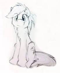Size: 448x544 | Tagged: artist:thepingaslord, derpibooru import, monochrome, rainbow dash, safe, solo, traditional art