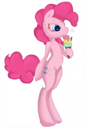 Size: 700x1050 | Tagged: safe, artist:zokkili, derpibooru import, pinkie pie, pony, belly button, bipedal, colored eyelashes, eyelashes, ice cream, licking, makeup