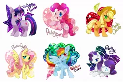 Size: 1200x800 | Tagged: safe, artist:zakro, derpibooru import, applejack, fluttershy, pinkie pie, rainbow dash, rarity, twilight sparkle, earth pony, pegasus, pony, unicorn, mane six, pixiv, sparkles, unicorn twilight