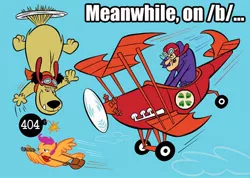 Size: 468x334 | Tagged: 4chan, aircraft, /b/, chickun, dastardly and muttley in their flying machines, derpibooru import, dick dastardly, exploitable meme, forced meme, imageboard, meme, muttley, plane, safe, scootachicken, scootaloo, yankee doodle pigeon