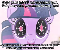 Size: 1024x866 | Tagged: safe, derpibooru import, twilight sparkle, creedence clearwater revival, eyes, fortunate son, fulfilled cutie mark, image macro, song reference, wingding eyes
