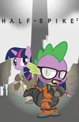 Size: 6555x10130 | Tagged: absurd resolution, alyx vance, artist:smashinator, cosplay, crossover, crowbar, derpibooru import, glasses, goatee, gordon freeman, half-life, half-life 2, safe, spike, twilight sparkle, vector