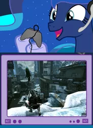 Size: 563x769 | Tagged: safe, derpibooru import, princess luna, gamer luna, cyborg space ninja, exploitable meme, gamer meme, meme, obligatory pony, tv meme, warframe