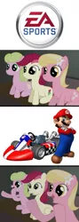 Size: 490x1383 | Tagged: artist:why485, daisy, derpibooru import, ea, exploitable meme, flower trio, flower wishes, lily, lily valley, mario, mario kart, nintendo, reaction guys, reaction ponies, roseluck, safe, super mario bros.