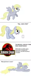 Size: 329x808 | Tagged: safe, derpibooru import, derpy hooves, pegasus, pony, comic, crossover, female, job application, jurassic park, mare, simple background, this will end in tears, vector, white background