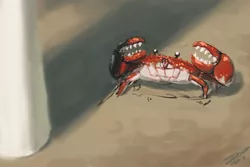 Size: 1080x720 | Tagged: artist:assasinmonkey, crab, crab fighting a giant rarity, derpibooru import, rarity, rarity fighting a giant crab, role reversal, safe