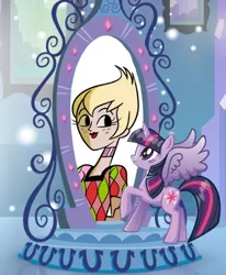 Size: 375x456 | Tagged: safe, derpibooru import, twilight sparkle, twilight sparkle (alicorn), equestria girls, exploitable meme, magic mirror, magic mirror meme, meme, princess ilana, sym-bionic titan, voice actor joke