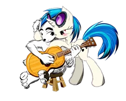 Size: 960x768 | Tagged: animal crossing, artist:frist44, blushing, crack shipping, crossover, crossover shipping, derpibooru import, dog, female, goggles, guitar, kkscratch, k.k. slider, male, nintendo, safe, shipping, sitting, stool, straight, totakeke, vinyl scratch