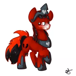 Size: 600x600 | Tagged: safe, artist:otterlore, derpibooru import, oc, oc:florid, unofficial characters only, pony, 2013, black hair, crown, cutie mark, heart, jewelry, male, princess, red and black oc, red body, red eyes, royalty, shoes, simple background, solo, white background