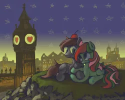 Size: 2000x1600 | Tagged: artist:docwario, big ben, clock tower, derpibooru import, elizabeth tower, england, female, london, male, oc, safe, shipping, straight, unofficial characters only, westminster