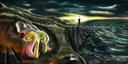 Size: 1600x800 | Tagged: artist:pyrestorm, dear esther, derpibooru import, fluttershy, lighthouse, safe, scenery, solo