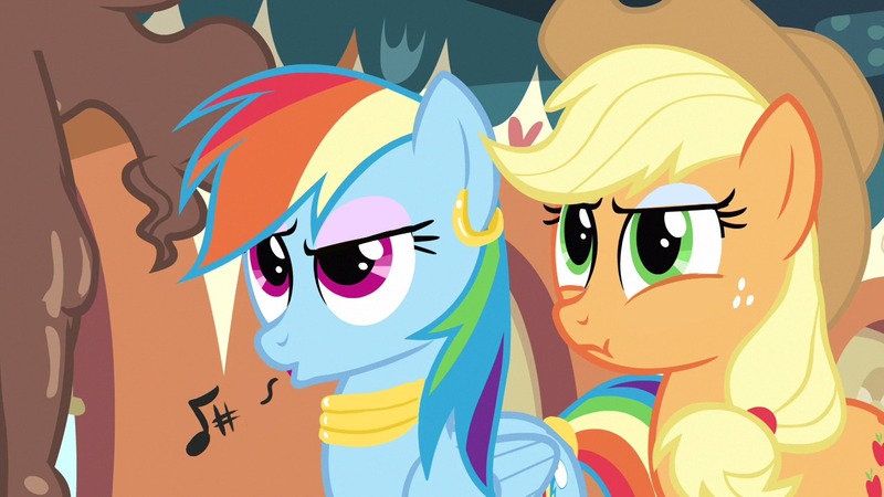 Size: 1280x720 | Tagged: applejack, artist:mt, derpibooru import, earring, edit, makeup, necklace, rainbow dash, safe, zecora