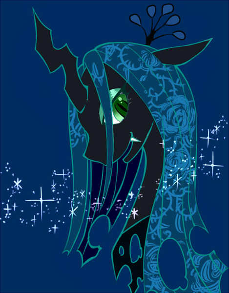 Size: 600x767 | Tagged: artist:aki, changeling, changeling queen, derpibooru import, female, pixiv, queen chrysalis, safe, solo