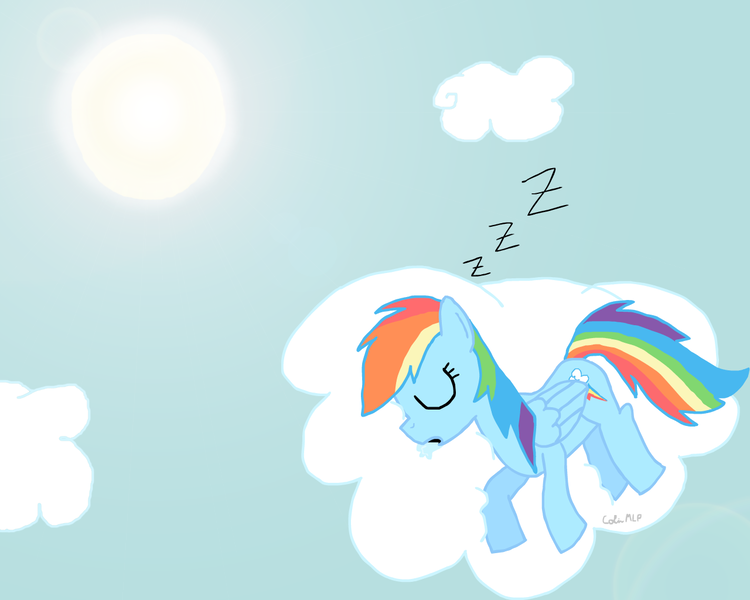 Size: 1280x1024 | Tagged: artist:colinmlp, cloud, cloudy, derpibooru import, drool, rainbow dash, safe, sleeping, zzz