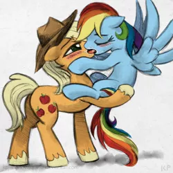 Size: 800x800 | Tagged: suggestive, artist:kp-shadowsquirrel, derpibooru import, applejack, rainbow dash, earth pony, pegasus, pony, appledash, appledash (straight), applejack (male), applejack's hat, colored, cowboy hat, drool, eyes closed, female, french kiss, half r63 shipping, hat, kissing, making out, male, mare, rule 63, shipping, sloppy kissing, stallion, straight, unshorn fetlocks