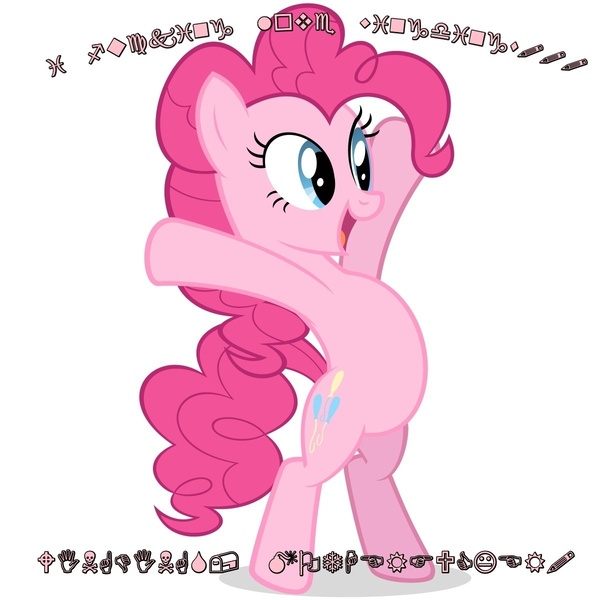 Size: 1200x1200 | Tagged: artist:sagrag, derpibooru import, dingbats, edit, font, grawlixes, pinkie pie, safe, simple background, solo, vector, wat, white background, wingdings