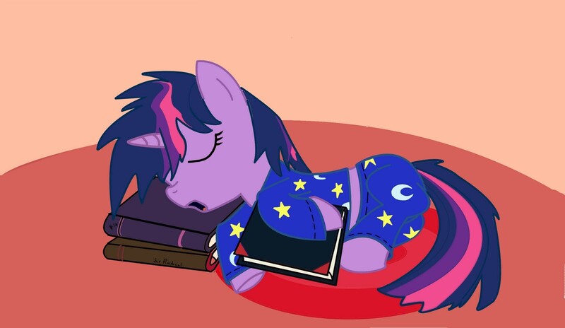 Size: 1600x928 | Tagged: artist:sirradical, book, clothes, cute, derpibooru import, pajamas, ponibooru import, rug, safe, sleeping, twiabetes, twilight sparkle