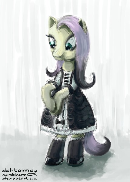 Size: 1280x1792 | Tagged: safe, artist:dahtamnay, derpibooru import, fluttershy, pony, 30 minute art challenge, bipedal, gothic lolita, lolita fashion