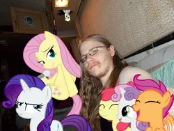 Size: 2048x1536 | Tagged: apple bloom, brony, cutie mark crusaders, derpibooru import, derpy hooves, facial hair, fluttershy, glasses, happy, human, irl, irl human, microphone, photo, ponies in real life, rarity, safe, scootaloo, smiling, sweetie belle