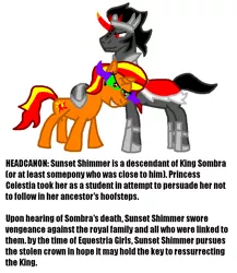 Size: 928x1067 | Tagged: artist needed, source needed, safe, derpibooru import, king sombra, sunset shimmer, pony, headcanon, text