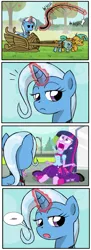 Size: 700x1933 | Tagged: safe, artist:crimsonbugeye, derpibooru import, edit, edited screencap, screencap, snails, snips, trixie, twilight sparkle, equestria girls, equestria girls (movie), alicorn amulet, chariot, cropped, crossing the memes, exploitable meme, meh, meme, twiscream, unimpressed trixie meme, whip