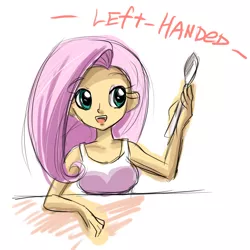 Size: 800x800 | Tagged: safe, artist:keterok, derpibooru import, fluttershy, equestria girls, humanized, left handed, spoon