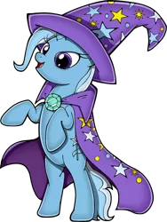 Size: 1802x2400 | Tagged: safe, artist:fuzon-s, derpibooru import, trixie, pony, bipedal, cape, clothes, hat, rearing, simple background, solo, sonic channel, style emulation, transparent background, trixie's cape, trixie's hat, vector, yuji uekawa style