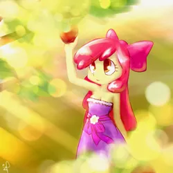 Size: 500x500 | Tagged: safe, artist:ifthemainecoon, derpibooru import, apple bloom, equestria girls, adorabloom, apple, applebetes, armpits, breasts, cleavage, clothes, cute, dress, fall formal outfits, humanized, strapless, strapless dress, sweet dreams fuel
