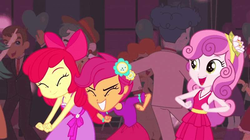 Size: 900x506 | Tagged: safe, derpibooru import, screencap, apple bloom, curly winds, mystery mint, scootaloo, scott green, scribble dee, some blue guy, sweet leaf, sweetie belle, teddy t. touchdown, equestria girls, equestria girls (movie), adorabloom, animated, apple bloom's bow, applebetes, background human, bow, chicken dance, clothes, cute, cutealoo, cutie mark crusaders, dancing, diasweetes, dress, fall formal outfits, female, hair bow, happy, implied scootachicken, suit, trio, trio female, tuxedo