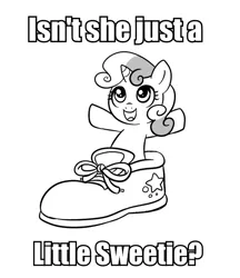 Size: 822x952 | Tagged: artist:madmax, characters inside shoes, cute, derpibooru import, image macro, pun, safe, shoes, sweetie belle