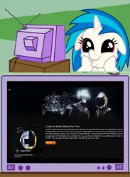 Size: 563x770 | Tagged: safe, derpibooru import, vinyl scratch, pony, unicorn, background pony, daft punk, dashface, exploitable meme, female, guy-manuel de homem-christo, hype, mare, missing accessory, random access memories, thomas bangalter, tv meme