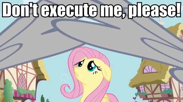 Size: 640x360 | Tagged: a bird in the hoof, caption, derpibooru import, edit, edited screencap, floppy ears, fluttershy, image macro, offscreen character, safe, scared, screencap, solo focus