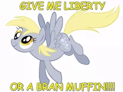 Size: 900x675 | Tagged: safe, artist:stormius, derpibooru import, derpy hooves, pegasus, pony, comic sans, female, give me liberty or give me death, mare, muffin, simple background, vector, white background, whose line is it anyway