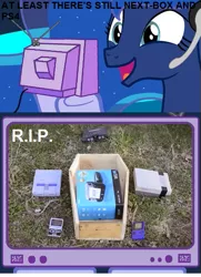 Size: 439x608 | Tagged: derpibooru import, exploitable meme, gamer luna, nintendo, princess luna, safe, troll, tv meme, /v/, wii u, wii u touchpad