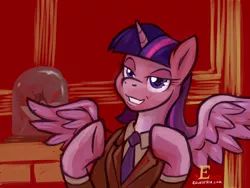 Size: 1200x900 | Tagged: safe, artist:hobbes-maxwell, derpibooru import, twilight sparkle, twilight sparkle (alicorn), alicorn, pony, alicorn amulet, ancient aliens, clothes, coat, female, giorgio a. tsoukalos, mare, necktie, parody, suit