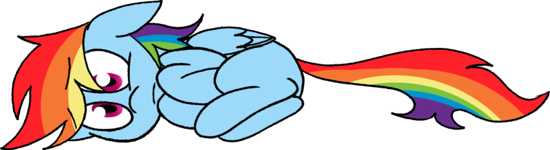 Size: 1865x510 | Tagged: artist:strangiesleepy, cross-eyed, curled up, derpibooru import, fetal position, floppy ears, frown, rainbow dash, safe, side, simple background, solo, transparent background