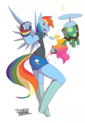 Size: 618x892 | Tagged: safe, artist:lionalliance, derpibooru import, rainbow dash, tank, anthro, unguligrade anthro, anatomically incorrect, big breasts, bracelet, breasts, busty rainbow dash, clothes, female, gloves, image, incorrect leg anatomy, jewelry, png, shirt, shorts, simple background, solo, white background, wristband