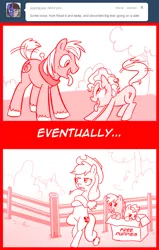 Size: 700x1100 | Tagged: dead source, safe, artist:madmax, derpibooru import, applejack, big macintosh, screw loose, dog, earth pony, pony, madmax silly comic shop, babies, behaving like a dog, big macindog, box, comic, crack shipping, discorded, fence, male, monochrome, offspring, parent:big macintosh, parent:screw loose, parents:screwmac, pony puppies, puppy, puppy ponies, raised tail, screwmac, stallion, straight, tail, tongue out, tumblr