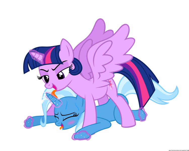 Size: 2500x2000 | Tagged: dead source, questionable, artist:navitaserussirus, derpibooru import, trixie, twilight sparkle, twilight sparkle (alicorn), alicorn, pony, unicorn, bedroom eyes, blushing, bondage, eyes closed, female, femdom, femsub, glowing horn, horn, horn licking, horngasm, hornjob, lesbian, licking, magic, magical bondage, magical unicorn mayonnaise, mare, open mouth, shipping, simple background, smiling, spread wings, submissive, sweat, telekinesis, the weak and powerless trixie, tongue out, transparent background, twidom, twixie, vector, wingboner, wings