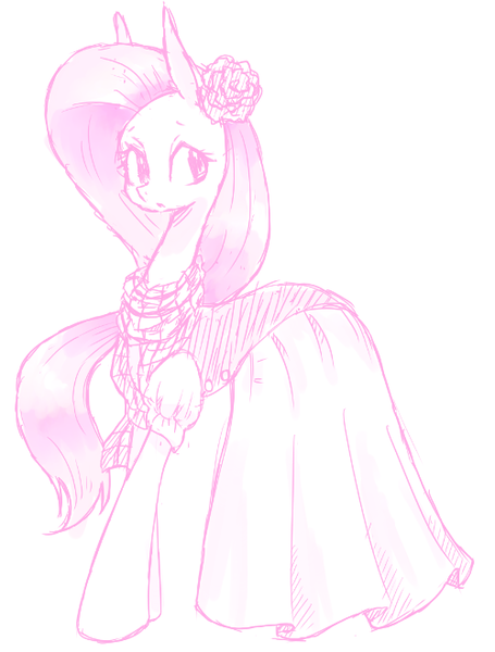 Size: 500x660 | Tagged: safe, artist:30clock, derpibooru import, fluttershy, clothes, dress, pixiv, solo