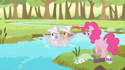 Size: 500x281 | Tagged: animated, boat, derpibooru import, hat, newspaper, paper boat, paper hat, pinkie pie, ponyville confidential, safe, scootaloo, screencap, sinking, sweetie belle