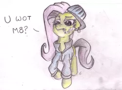 Size: 2194x1622 | Tagged: artist:inky-draws, british, chav, derpibooru import, fluttershy, safe, traditional art, u wot m8