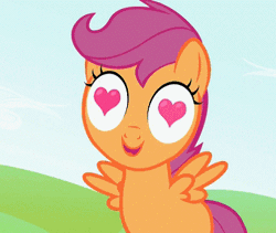 Size: 341x288 | Tagged: animated, apple bloom, bits, cutie mark crusaders, derpibooru import, edit, edited screencap, futurama, heart, image macro, lesson zero, lip sync, meme, reaction image, safe, scootaloo, screencap, shut up and take my money, so much want, sweetie belle, want, want it need it