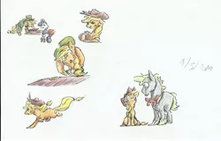 Size: 2303x1476 | Tagged: applejack, artist:394vikingpinkiepie, derpibooru import, oc, rarity, safe, traditional art