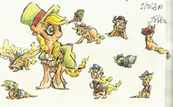 Size: 2303x1427 | Tagged: applejack, artist:394vikingpinkiepie, clothes, derpibooru import, dressup, hat, monocle, safe, sketch dump, top hat, traditional art